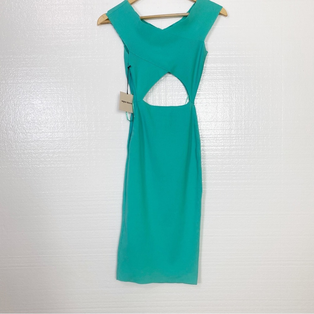 Superdown Dress Waist Cut out Rayon Spandex NWT Side Zipped Green Size Small - Picture 4 of 11